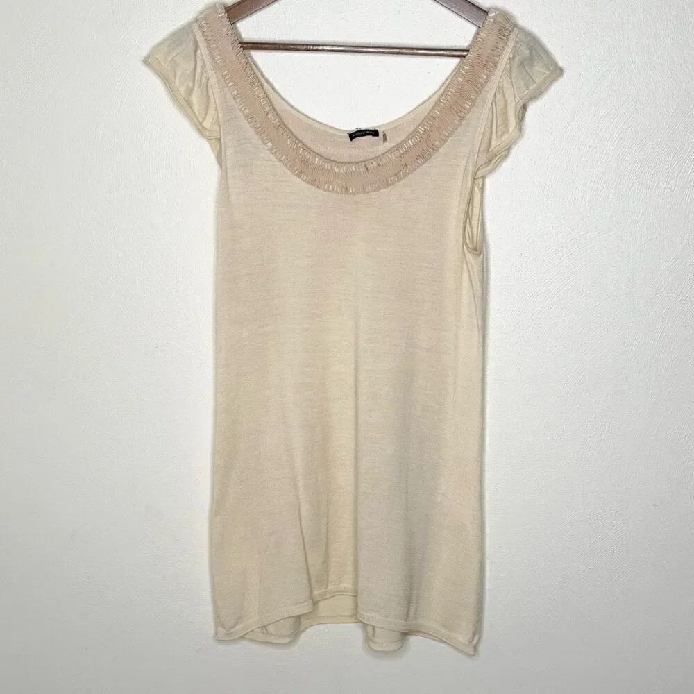 Magaschoni Cream Silk Cotton Blend Wide Neck Tunic Blouse - Women’s US LG